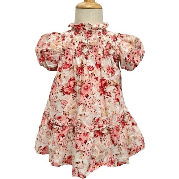 Janie and Jack Girls The Olivia Floral Smocked Short Sleeve Dress. 12-18 Months - Picture 4 of 11